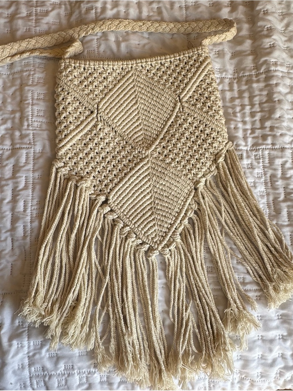 Handcrafted Macramé Fringe Crossbody Bag in Cream